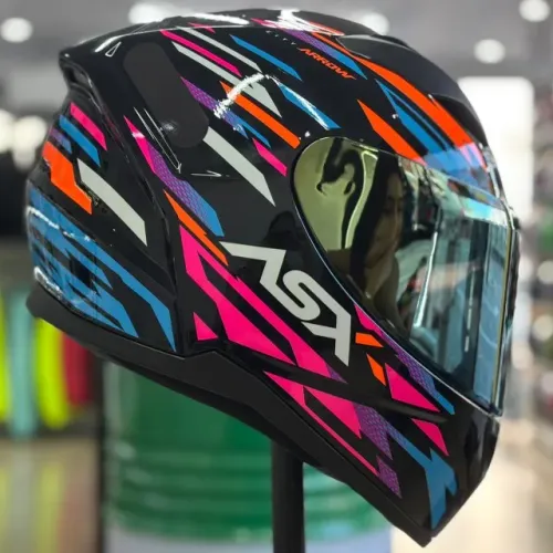 CAPACETE ASX CITY ARROW PRETO AZUL ROSA E LARANJA 12X NO CARTÃO