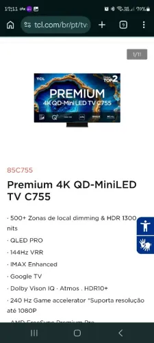 Tv tcl c755 65 polegadas com tela trincada