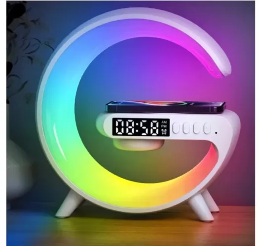 Caxinha de Som G -Speaker COR BRANCA Com Relógio Luminária Bluetooth Inteligente