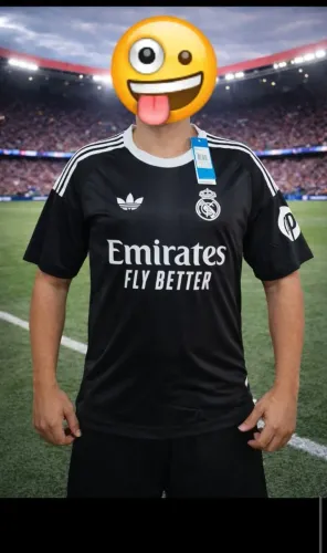 Camisa Real Madrid Preta Torcedor Comemorativa Tamanho 3G Manga Curta Preta 