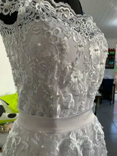 Vestido de Noiva 2 em 1 - Renda Bordada - Ombro a Ombro - Corset - Branco