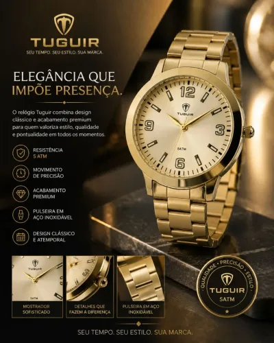 RELÓGIO TUGUIR DOURADO PEQUENO