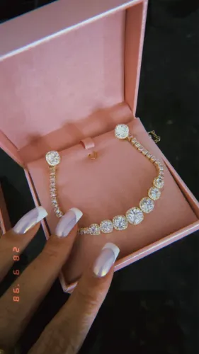 Conjunto choker e brinco zircônia de cristal