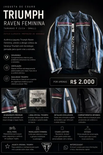 Jaqueta Triumph Raven Feminina em Tamanho P (S/CH - Small)