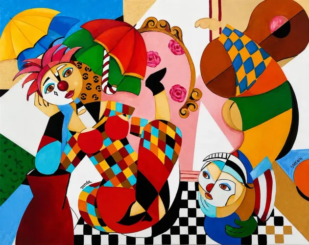 Super oferta! Tempo limitado! Arte !  Quadro , pintura circense óleo sobre tela moderna