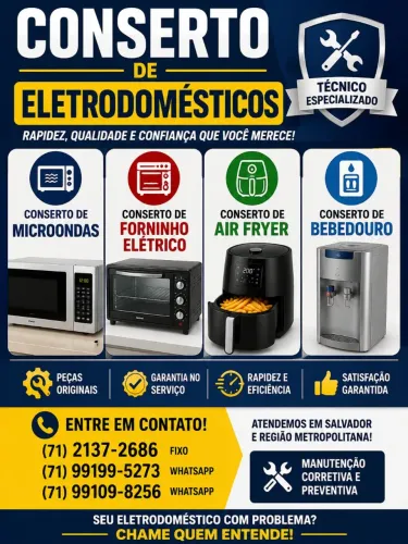 CONSERTO DE MICRO-ONDAS, FORNINHO ELÉTRICO, AIR FRYER E BEBEDOURO