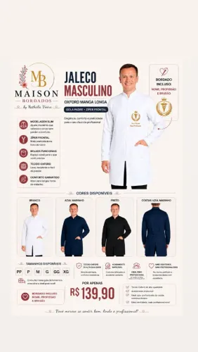 JALECO MASCULINO OXFORD MANGA LONGA - PERSONALIZADO
