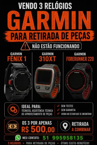 Relógios Garmins antigos, não estão funcionando, retirada de peças.