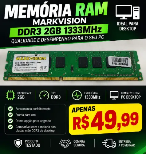 Memória RAM Markvision 2GB DDR3 1333MHz para PC Desktop