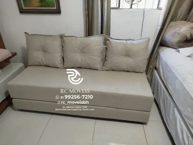 Sofá Cama estruturada Bicama completa 1,70m Suede macio D33 Compacto e Funcional