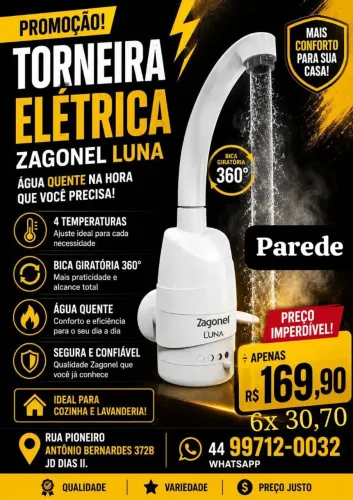 TORNEIRA ELÉTRICA ZAGONEL LUNA BRANCA