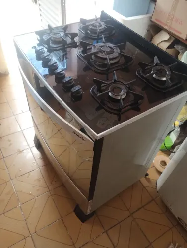 Fogão inox mesa de vidro