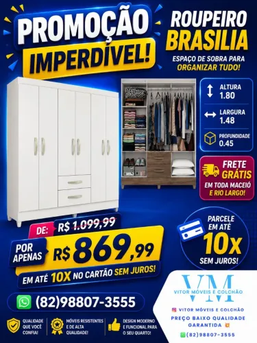 PROMOÇÃO ROUPEIRO BRASÍLIA 6 PORTAS 2 GAVETAS