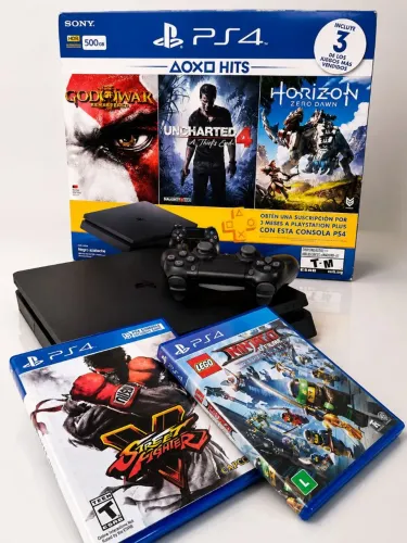 PS4 Slim 500GB + 4 Controles + Jogos + Caixa Original