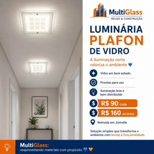 Luminária plafon de vidro