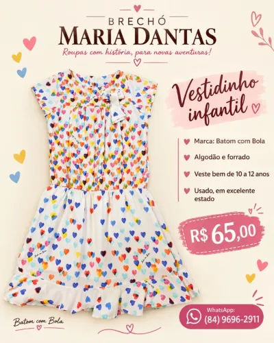 Vestido de algodão infantil