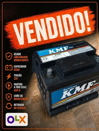(Vendido) Bateria Automotiva KMF 60Ah 12V Usada - Funcionando boa pra uso