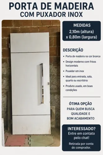 PORTA DE MADEIRA BRANCA COM PUXADOR INOX