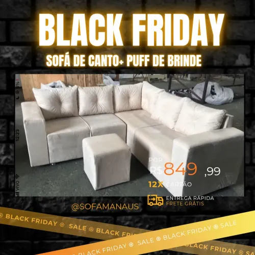Sofá de canto L puff entrega grátis Manaus 