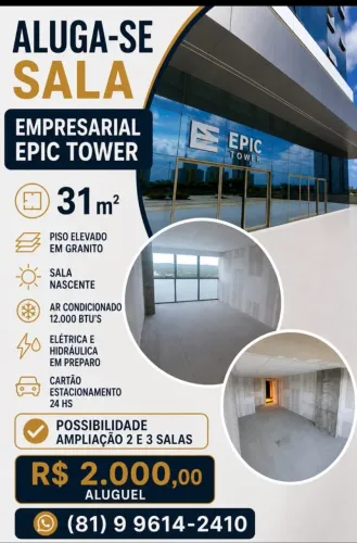 Alugo Salas Epic Tower que serão entregues completas para receber seu novo projeto