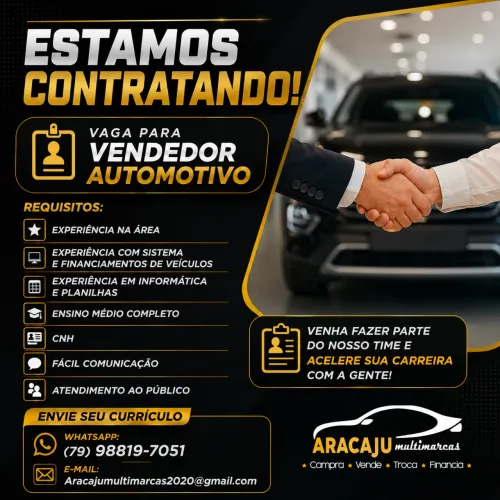 Vaga para Vendedor Automotivo - Aracaju Multimarcas