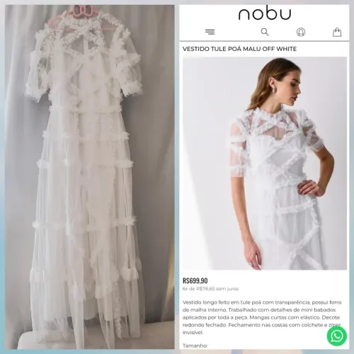 Vestido Tule Poá Branco Off White de Grife