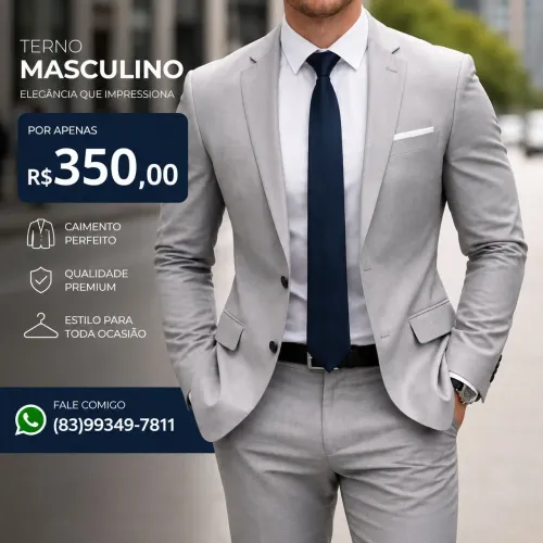 Terno slim blazer + calça Cinza claro