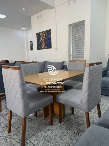 Mesa de jantar 1,20x0,80 tampo Amadeirado + 4 Cadeiras Madeira maciça
