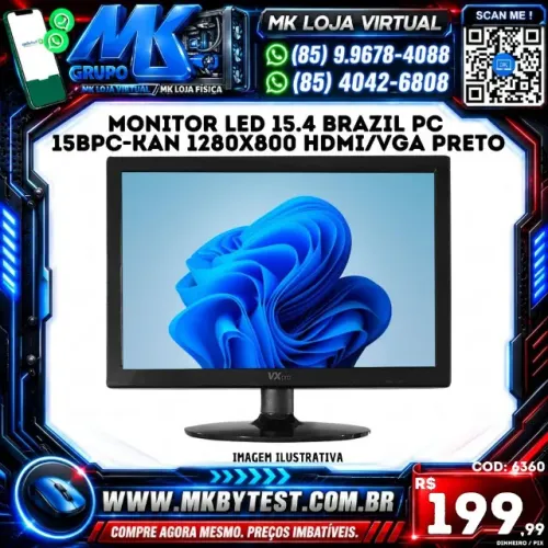 Monitor Led 15.4 Brazil Pc 15bpc-kan 1280x800 Hdmi/vga Preto