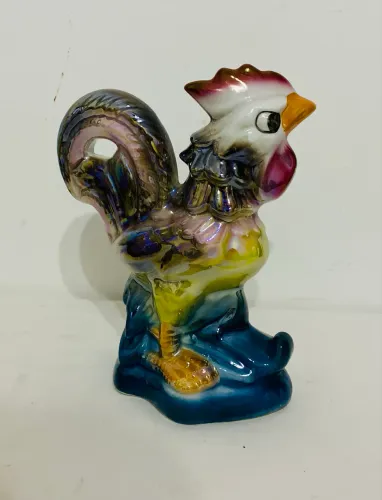 Escultura Galo De Porcelana Iridescente Retrô Vintage Anos 50/60