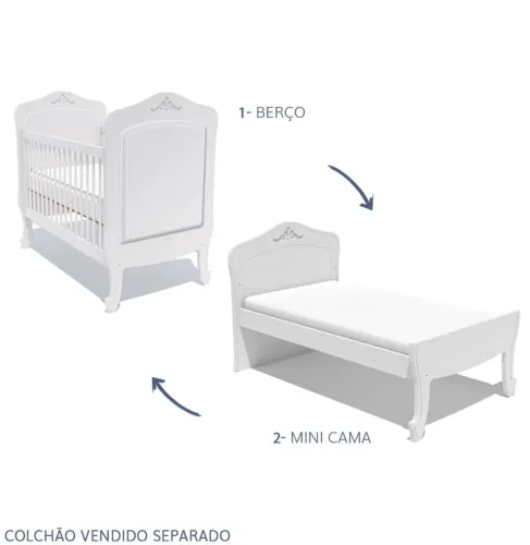 Conjunto Quarto Infantil Provençal - Berço, Cômoda, Colchão, Abajur e Prateleira