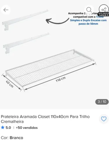 Prateleira metal branco resistente.