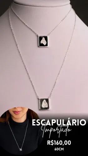 Escapulário de Prata Jesus e Nossa Senhora Mãe de Deus 60cm.