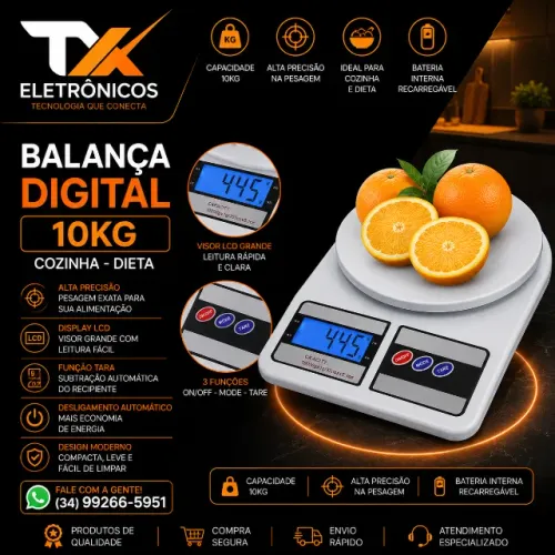 Balança Digital Cozinha 10kg - Ideal para Dieta, Receitas e etc