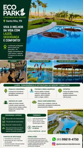 Terreno 240m² no Eco Park Condominium & Resort Santa Rita/PB