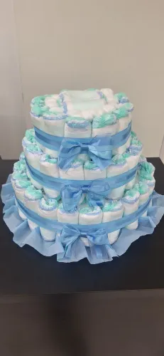 Bolo de Fralda 3 andares Azul Bebê