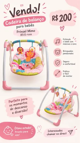 Cadeira de Descanso e Balanço Automática Mastela Plush Toys Rosa 