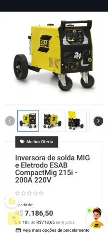 Esab 215i 200a máquina solda mig tug eletrodo revestido solda alumínio troco por moto