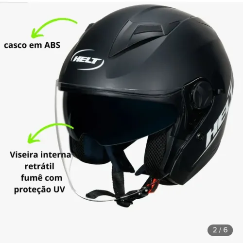 Capacete Helt Aberto Preto Fosco Com Oculos Interno Masculino Feminino 62