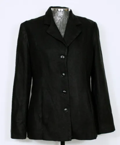 Blazer social alfaiataria feminino preto lã batida - Veste M - Ref. 5225 
