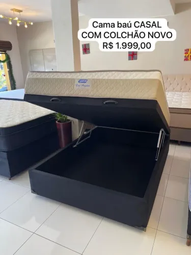 Cama de Casal BAÚ COM COLCHÃO NOVO - Entrego!