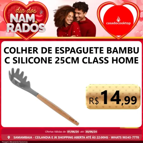 Colher de espaguete bambu c/ silicone 25cm class home