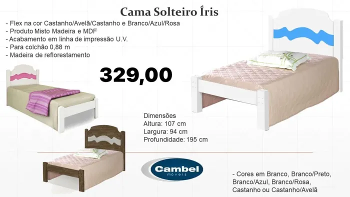 Cama solteiro IRIS 1833 - FRETE GRÁTIS