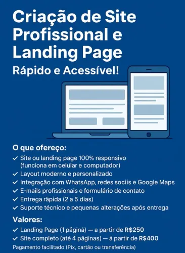 Criação de Site Profissional e Landing Page - Rápido e Acessível!