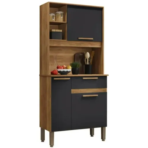 Armário Para Apartamento Lia Salleto Cinamomo/Preto Fosco - Montagem Grátis