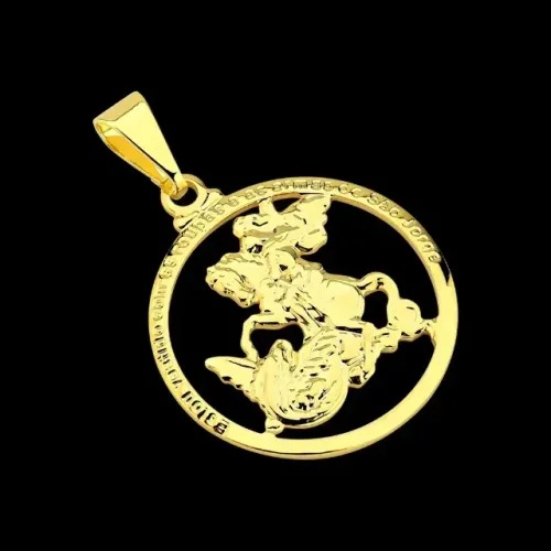 Pingente São Jorge Redondo Vazado Detalhado Banhado a ouro 18k