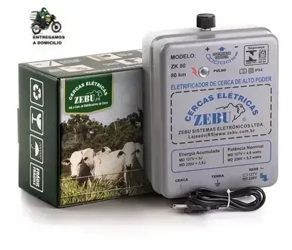 Eletrificador De Cerca Zebu 80 Km Cerca Elétrica Zk80 Bivolt