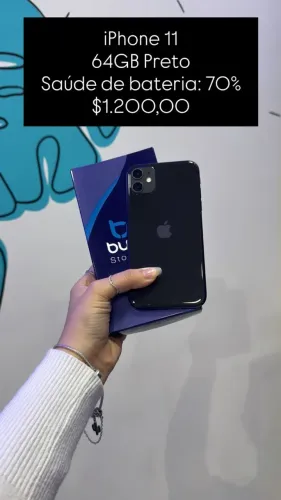 iPhone 11 / 64GB Preto / Saúde e Bateria: 70% / Loja física / Original / $1.200,00