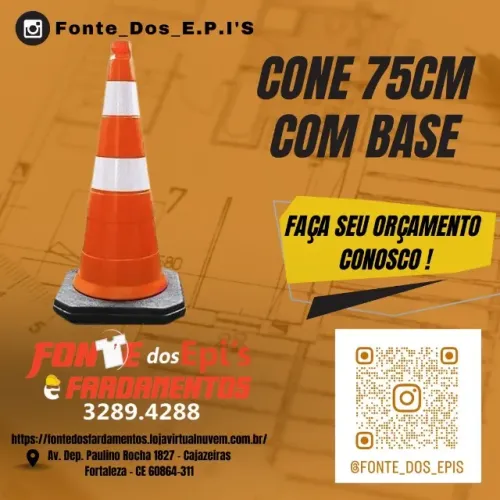 Cone de Sinalização 75 cm Refletivo Laranja/Branco c/ Base - Fonte dos Epis
