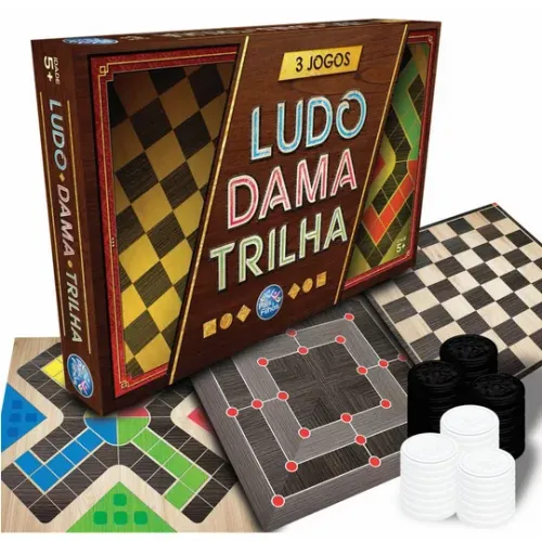 Jogo de Tabuleiro 3 Jogos Ludo Dama e Trilha
